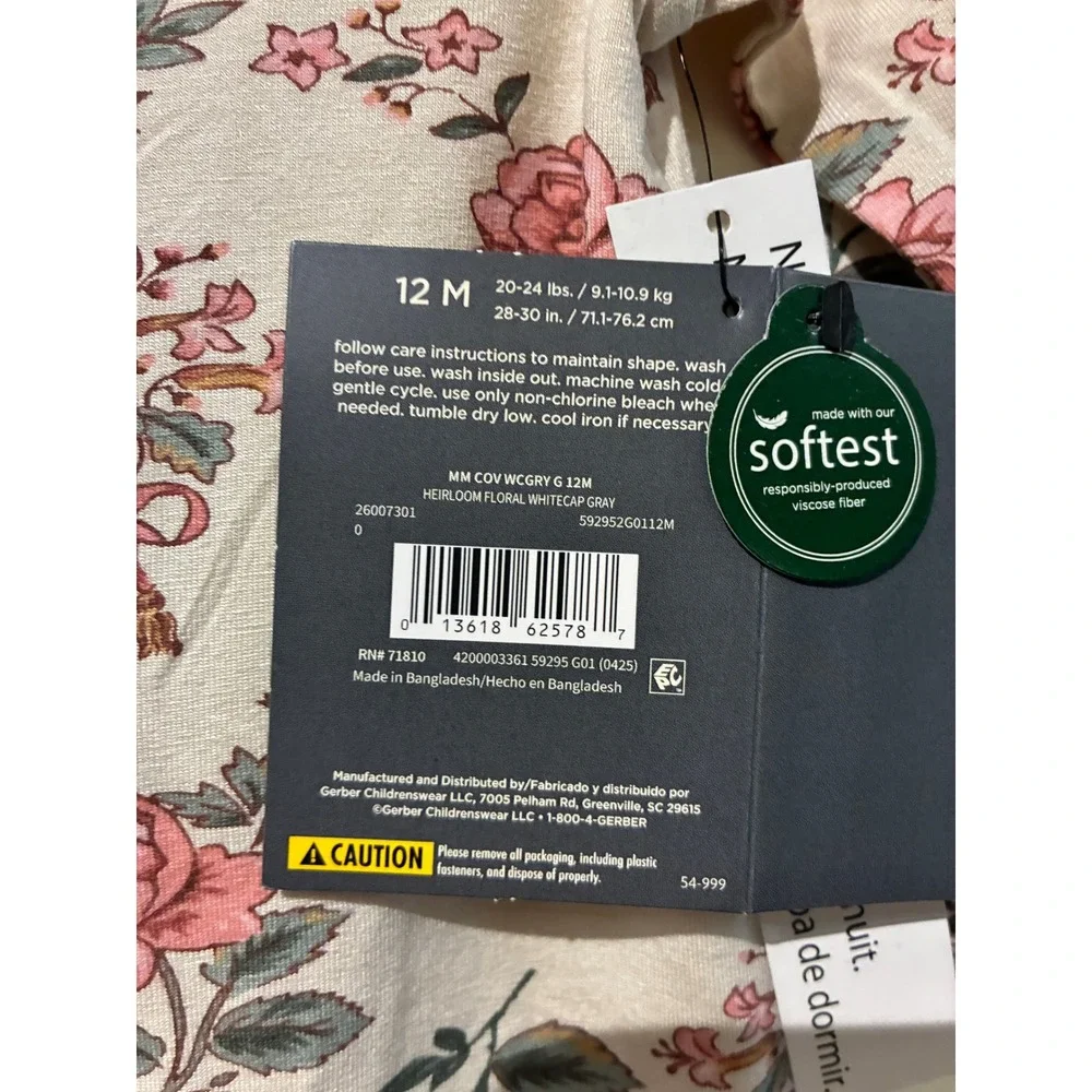 NWT Modern Moments by Gerber Cream Rose Print Viscose Romper 12M